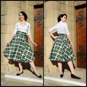 RARE Pinup Couture Laura Byrnes Plaid Skirt in Green